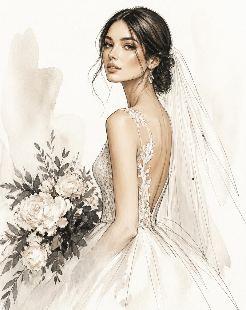 Featured custom fashion portrait of a bride in a minimal studio setting